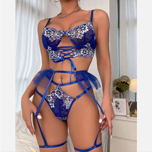 2025 New Sexy Women Embroidery Lingerie Bra Set Lace Strap Babydoll with Garter - Picture 6 of 10